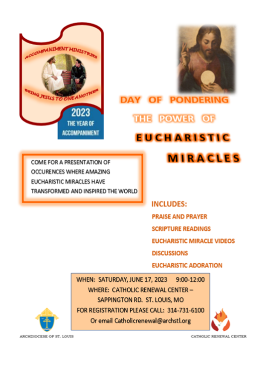 EUCHARISTIC MIRACLES flyer and events page